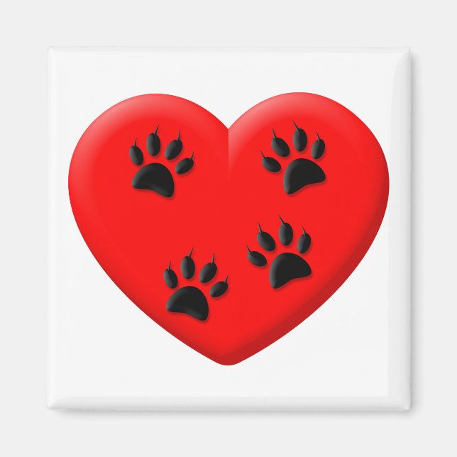 Aimant Amoureux des chats Red Heart Et Paws (Devant)