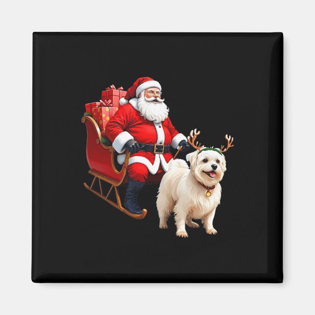 Aimant Amoureux des chiens animal Père Noël Sleigh Maltes (Devant)
