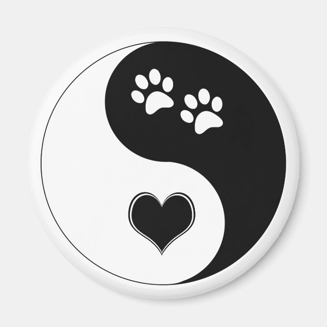 Aimant Amoureux des chiens Yin Yang Coeur et Empreintes d (Devant)