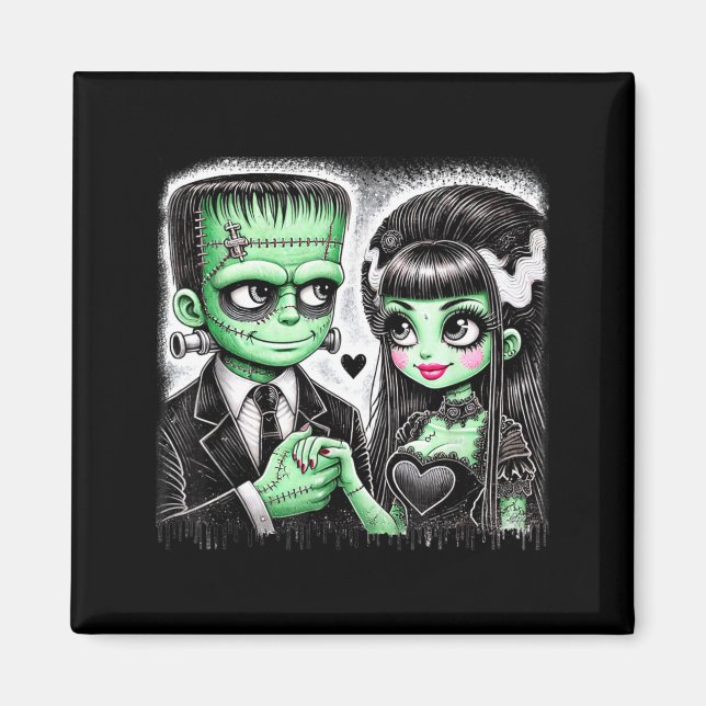 Aimant Amoureux d'Halloween squelette de Frankenstein pou (Devant)