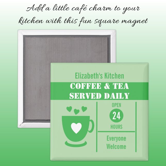 Aimant Amoureux du café nom personnalisé blanc vert (Créateur téléchargé)