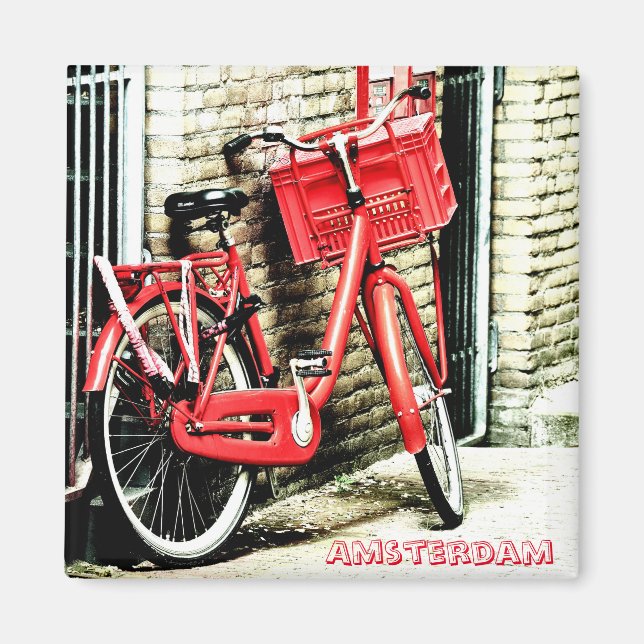 Aimant Amsterdam - Bicycle rouge, Hollande (Frigo Magnet) (Devant)