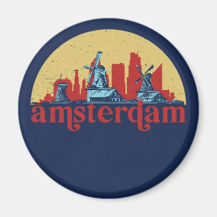 Aimant Amsterdam Pays-Bas Retro City Skyline Ville