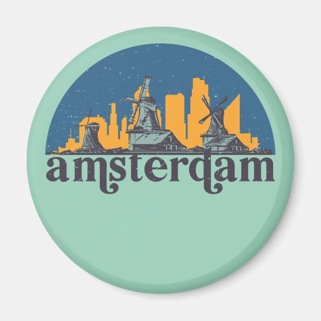 Aimant Amsterdam Pays-Bas Vintage City Skyline (Devant)