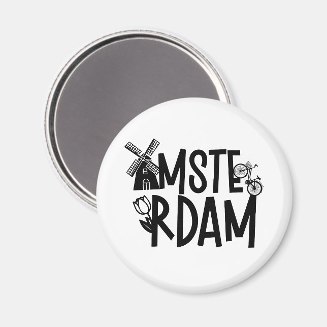 Aimant Amsterdam Pays-Bas Voyage Souvenir (Recto/Verso)