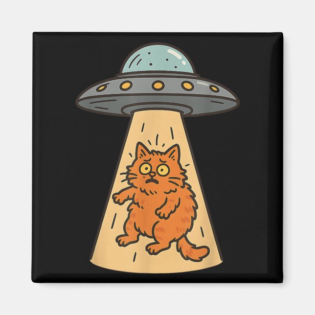 Aimant Amusant Alien Chat Enlèvement Ufo vaisseau spatial (Devant)