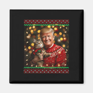 Aimant Amusant Amoureux des chats Noël Sweater Trump Ugly