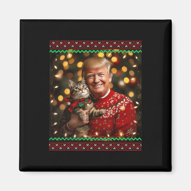 Aimant Amusant Amoureux des chats Noël Sweater Trump Ugly (Devant)