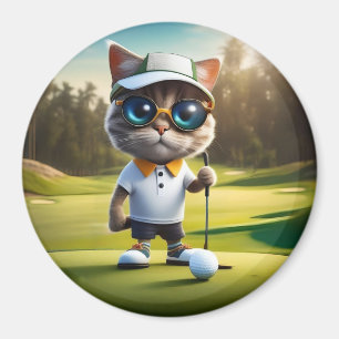 Aimant Amusant Animé Cat Golf Player,