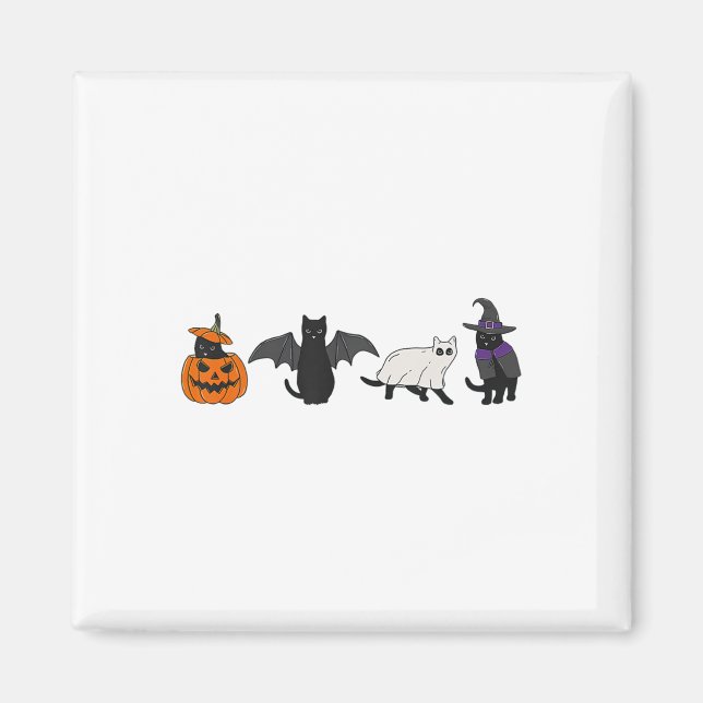 Aimant Amusant Citrouille Chat Fantôme Chat Noir Hallowee (Devant)