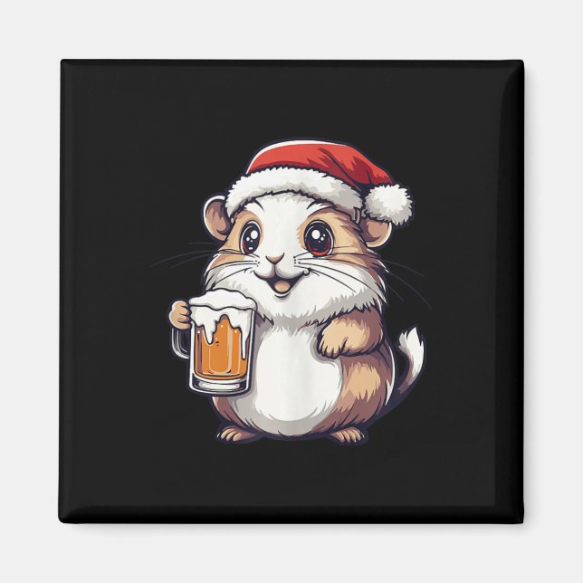 Aimant Amusant Hamster De Noël Avec Bière Comique (Devant)