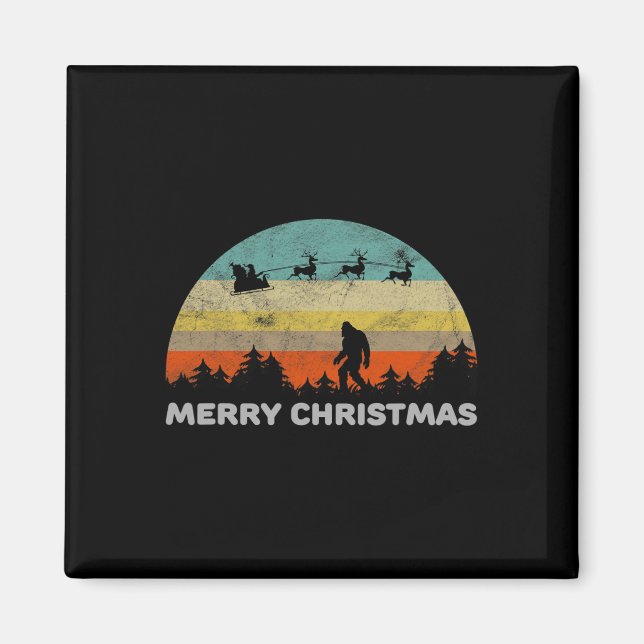 Aimant Amusant style rétro Big Pied Joyeux Noël Yeti (Devant)