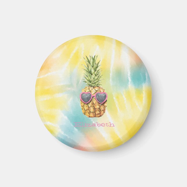 Aimant Ananas Frais, Tie-Dye Arc-en-Ciel Aquarelle (Devant)