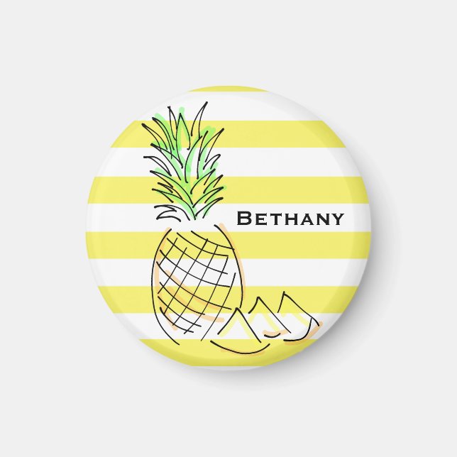 Aimant Ananas Jaune rayures été Personnalisé (Devant)