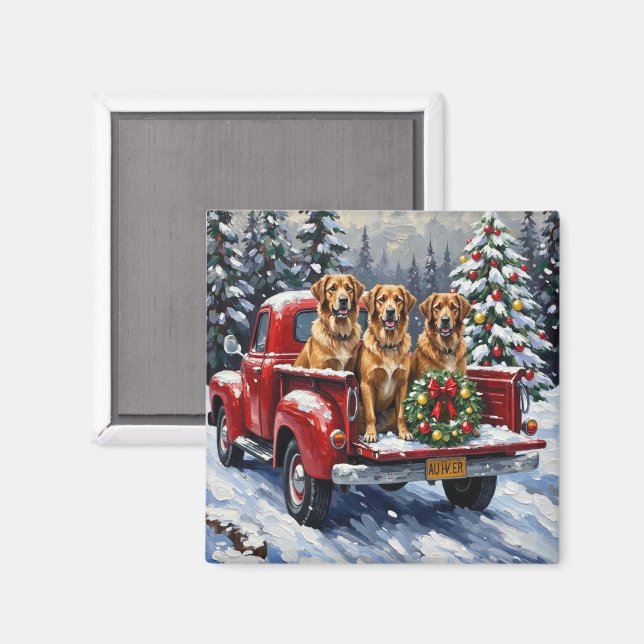 Aimant Anatolian Shepherd Dog Christmas Red Truck Holiday (Recto/Verso)