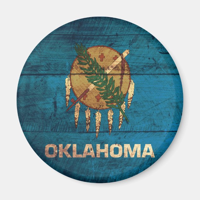 Aimant Ancien drapeau en bois de l'Oklahoma ; (Devant)