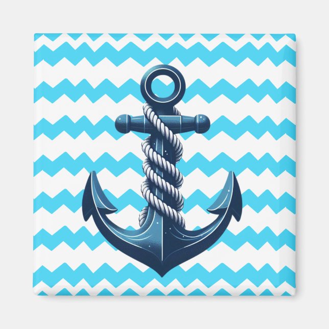 Aimant Ancrage bleu avec vagues bleues (Devant)