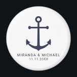 Aimant Ancre bleu marine moderne mariage Faveur<br><div class="desc">Moderne minimaliste Marine bleu Ancre mariage Favor Magnet avec ancre bleu marine et nom de mariée et mariée personnalisée avec date mariage en bleu marine moderne sans serif style de police sur arrière - plan blanc. Parfait pour les mariage nautiques,  les mariages à thème de plage et plus.</div>