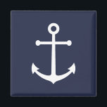 Aimant Ancre bleue marine<br><div class="desc">Aimant nautique minimaliste moderne avec ancre blanche sur arrière - plan bleu marine. Parfait comme décor de maison de plage,  cadeau de ménage,  cadeau pour lui et plus.</div>