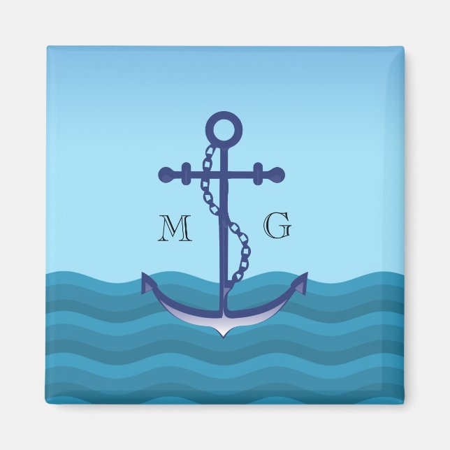 Aimant Ancre de navire nautique avec double monogramme (Devant)