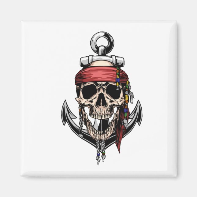 Aimant Ancre des os croisés du crâne de pirate (Devant)