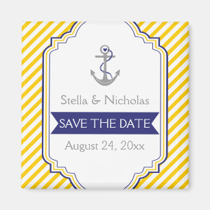 Aimant Ancre jaune blanc mariage nautique Save the Date