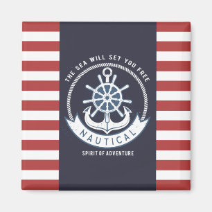 Aimant Ancre nautique,Roue, Bleu marine,Rayes rouges