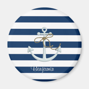 Aimant Ancre Naútíque Sur Rayures Bleu Marine-Personnalis