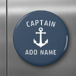 Aimant Ancre nautique vintage Capitaine ou nom du bateau<br><div class="desc">Aimant frigo rond élégant avec capitaine ou autre titre/rang,  votre nom personnalisé,  nom du bateau ou autre texte et une ancre vintage personnalisée en blanc sur océan gris-bleu ou choisir des couleurs arrière - plans pour correspondre à votre décor. Fait un grand cadeau unique.</div>