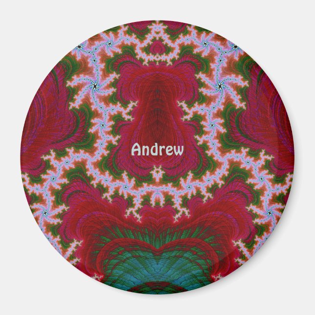 Aimant ANDREW ~ Nuances de blanc, vert, rouge Noël ~ (Devant)