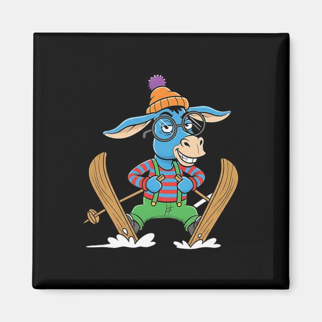 Aimant Âne de ski drôle Alpine Hiver Cartoon Apres Ski (Devant)