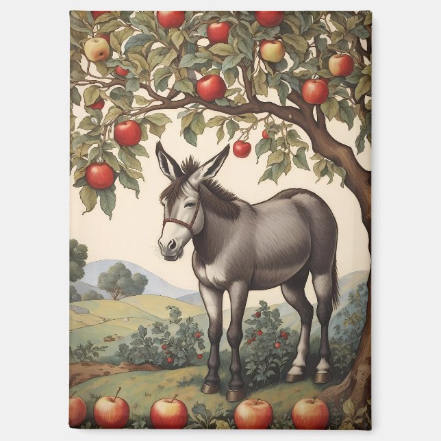Aimant Âne vintage Sous Un Pommier (Recto)