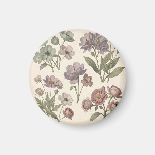 Aimant Anémones Roses Botaniques Douces Pastel Vintage