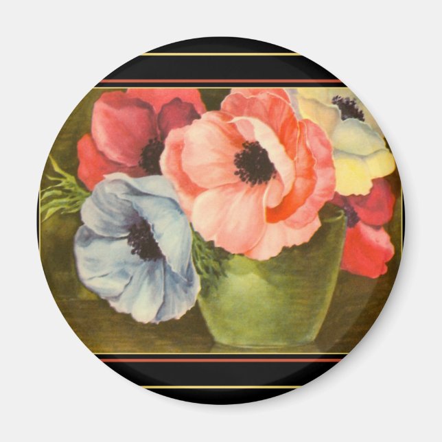 Aimant Anémones vintages dans Vase Vert (Devant)