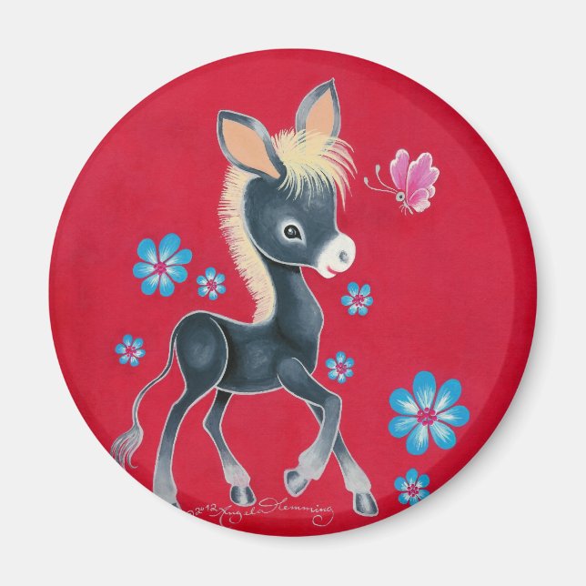 Aimant Ânesse Bébé Féminin Avec Fleurs (Devant)