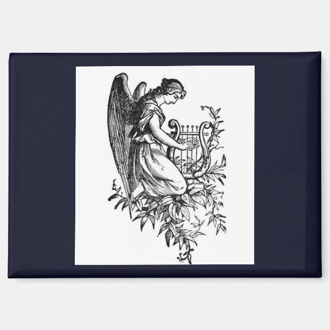 Aimant Ange avec harpe et flore (Recto)