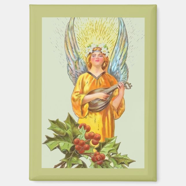 Aimant Ange avec houx et mandoline  (Recto)