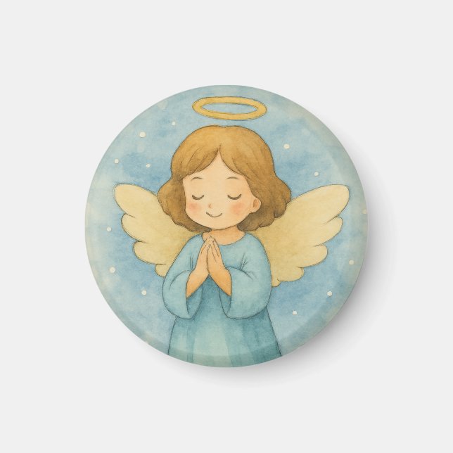 Aimant Ange de Noël paisible dans un ciel à l'aquarelle (Devant)
