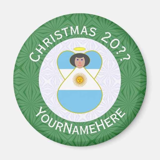 Aimant Ange de Noël personnalisé avec drapeau argentin (Devant)