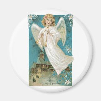 Aimant Ange de Noël Vintage jouant Trumpet