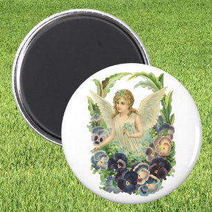 Aimant Ange de Pâques victorien avec fleurs de pensée vio