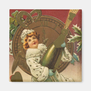 Aimant Ange du Nouvel An Champagne Victorien Vintage