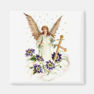 Aimant Angel Avec Croix Et Fleurs Clematis