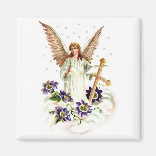 Aimant Angel Avec Croix Et Fleurs Clematis (Devant)
