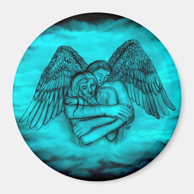 Aimant Angel Eros en amour, design noir et vert (Devant)