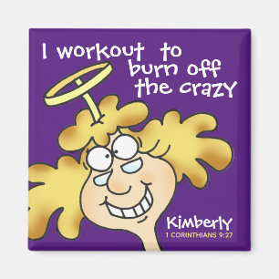 Aimant Angel Midge's Funny Cartoon Fitness Workout Purple