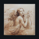 Aimant ANGEL PLAYING LYRA OVER THE CLOUDS brown<br><div class="desc">Artistic and classic watercolor painting in white sepia, brown colors re-elaborated from 18 th Century Italian fine art.</div>