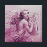 Aimant ANGEL PLAYING LYRA OVER THE CLOUDS pink<br><div class="desc">Artistic and classic watercolor painting in white pink purple colors re-elaborated from 18 th Century Italian fine art.</div>