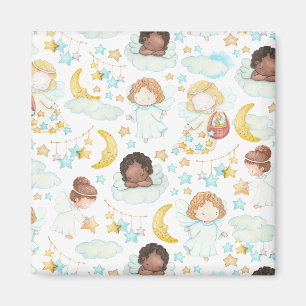 Aimant Anges adorables et étoiles Aquarelle Art