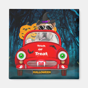 Aimant Anglais Bulldog Driving Car Effrayant Halloween